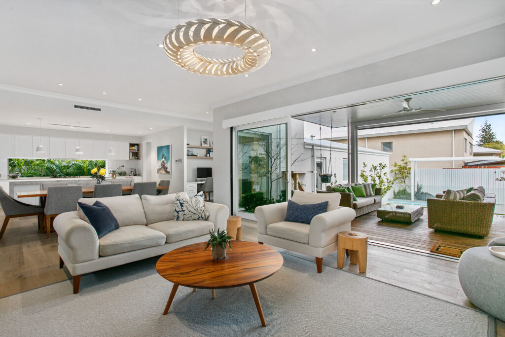 Custom-built two-storey residential home by Distinctive Homes WA in Cottesloe indoor outdoor living